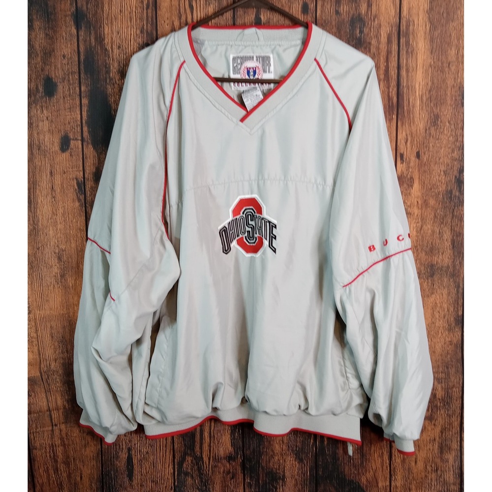 Genuine Stuff Ohio State Buckeyes Windbreaker Pullover Gray Red Mens XL V-Neck